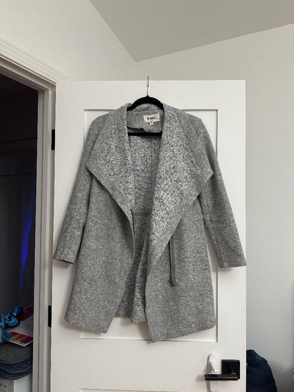 BB DAKOTA Maggie Coat Marled Grey Brushed Knit Asymmetrical Coatigan Small